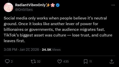 Screenshot of X post: Social Media Trust and Power