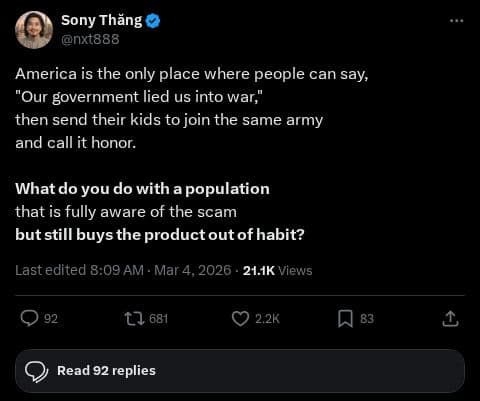 Screenshot of X post: An Appetite for War?