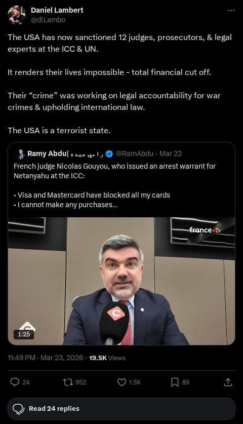 Screenshot of X post: US Sanctions on International Justice