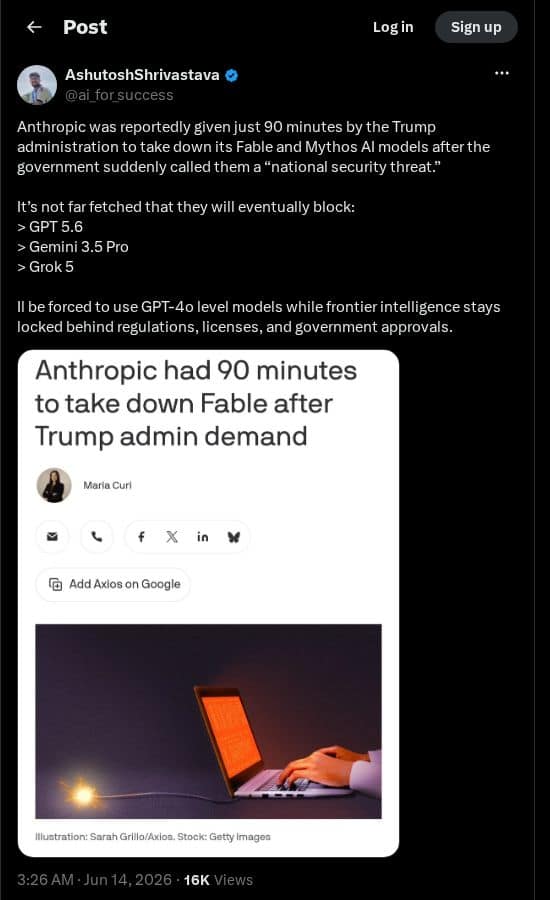 Screenshot of X post: When Intelligence Becomes a Privilege