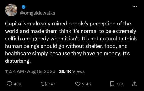 Screenshot of X post: When the System Shapes the Soul: A Critical Look at Capitalism